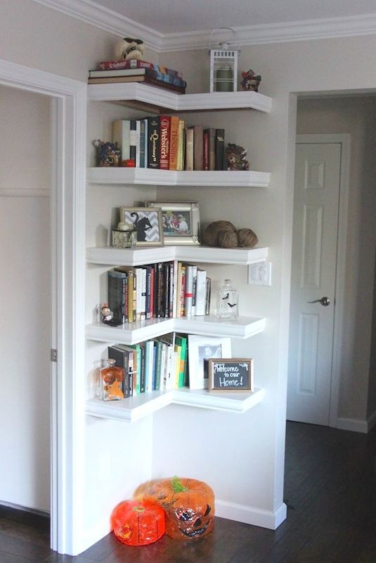 Place Extra Corner Shelves To Organize As Much Stuff As Possible