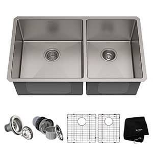 Kraus Standart PRO 33-inch 16 Gauge Undermount 6040 Double Bowl Stainless Steel Kitchen Sink, KHU103-33